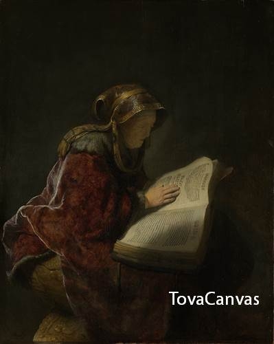 렘브란트의 Oude lezende vrouw, waarschijnlijk de profetes Hanna